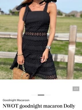 Goodnight Macaroon Black Eyelet Lace Mini Dress